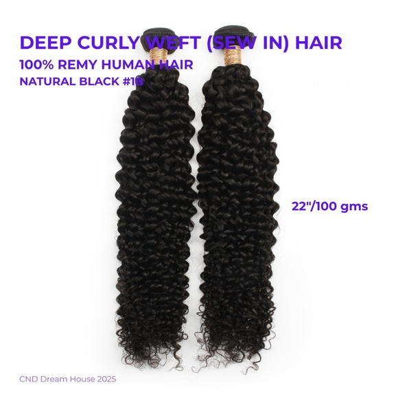 22" Weft (Sew in) Hair Extensions 100g Deep Curly Natural Black 1B - Picture 1 of 5